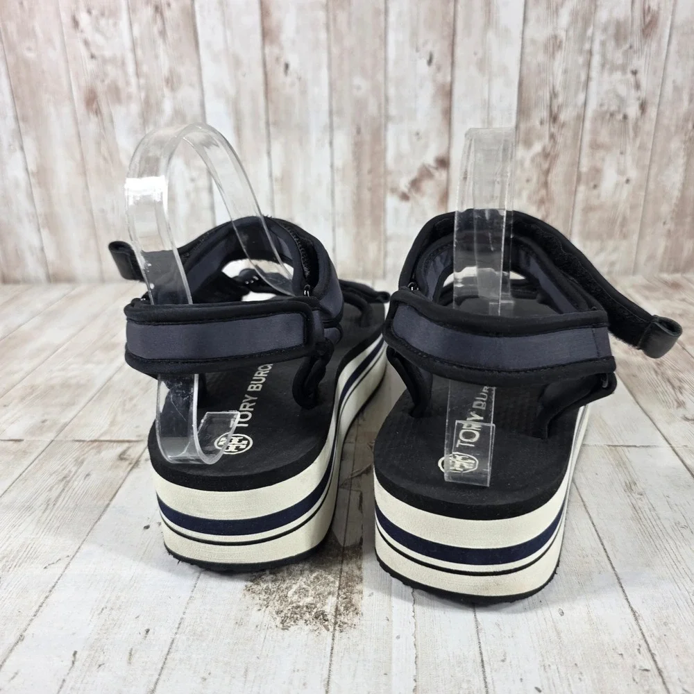 Tory Burch Womens Navy Black Striped Platform Sport‎ Sandals Size 9M Strappy